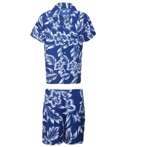 Men's Stag Beach Aloha Party Summer Holiday Hawaiian Fancy Blue Floral Shirt And Short Set