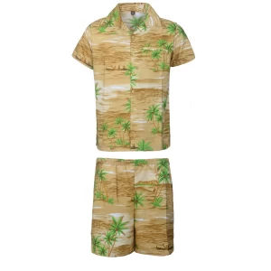 Men's Stag Beach Aloha Party Summer Holiday Hawaiian Fancy Brown Red Coco Shirt And Short Set