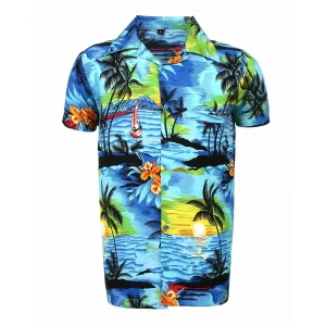 Women's Ladies Loud Hen Beach Aloha Party Summer Holiday Fancy Blue Beach Palm Hawaiian Shirt