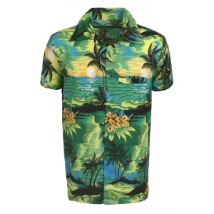 Men's Stag Beach Aloha Party Summer Holiday Fancy Green Beach Palm Hawaiian Shirt