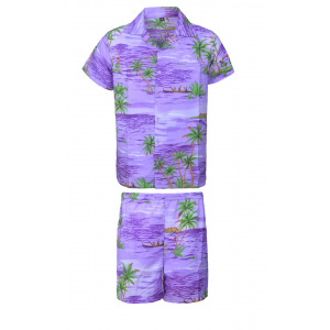 Men's Stag Beach Aloha Party Summer Holiday Hawaiian Fancy Purple Red Coco Shirt And Short Set