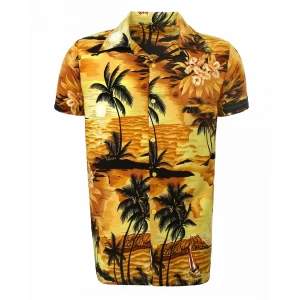 Kids Boys Girls Children Unisex Loud Beach Aloha Party Summer Holiday Fancy Yellow Beach Palm Hawaiian Shirt
