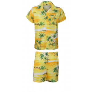 Men's Stag Beach Aloha Party Summer Holiday Hawaiian Fancy Yellow Red Coco Shirt And Short Set