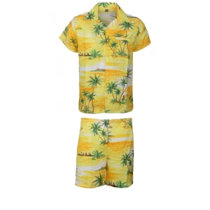 Men's Stag Beach Aloha Party Summer Holiday Hawaiian Fancy Yellow Red Coco Shirt And Short Set