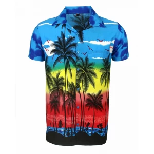 Men's Stag Beach Aloha Party Summer Holiday Fancy Blue Palm Hawaiian Shirt