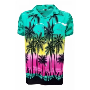 Kids Boys Girls Children Unisex Loud Beach Aloha Party Summer Holiday Fancy Dark Green Palm Hawaiian Shirt