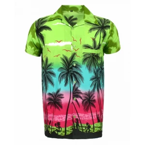 Women's Ladies Loud Hen Beach Aloha Party Summer Holiday Fancy Green Palm Hawaiian Shirt