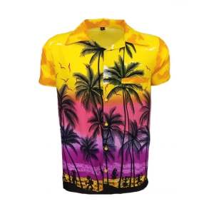Men's Stag Beach Aloha Party Summer Holiday Fancy Yellow Palm Hawaiian Shirt