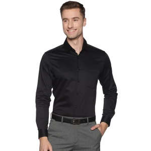 ALDENO Black Coloured Classic Long-Sleeve Regular Fit Solid Formal Stretch Satin Shirt for Men