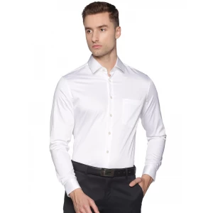 ALDENO White Coloured Classic Long-Sleeve Regular Fit Solid Formal Stretch Satin Shirt for Men