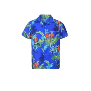 Kids Boys Girls Children Unisex Loud Beach Aloha Party Summer Holiday Fancy Blue Parrot Hawaiian Shirt