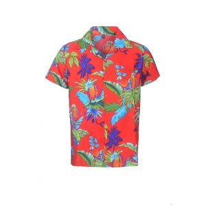 Kids Boys Girls Children Unisex Loud Beach Aloha Party Summer Holiday Fancy Red Parrot Hawaiian Shirt