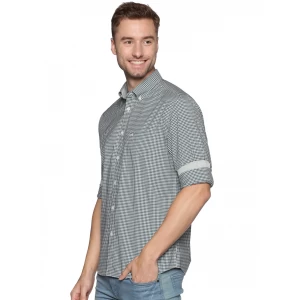 ALDENO Green And White Gingham Checks Pure Cotton Regular Fit Shirt for Men