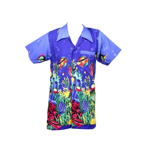 Kids Boys Girls Children Unisex Loud Beach Aloha Party Summer Holiday Fancy Blue Fish Hawaiian Shirt