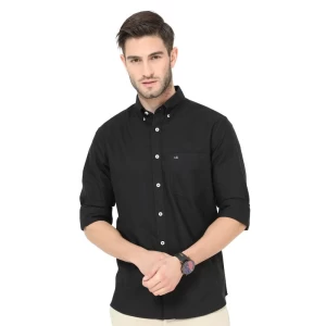 Aldeno Men's Button Down Black Full Sleeve Garment Dye Oxford Shirt