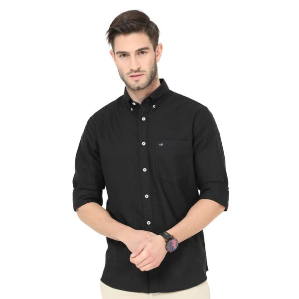 Aldeno Men's Button Down Black Full Sleeve Garment Dye Oxford Shirt
