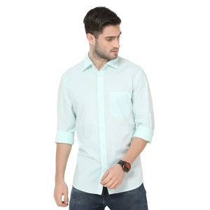 ALDENO Men's Poplin Sky Blue 70's Chiselled Cuff Full Sleeve Slim-Fit Shirt