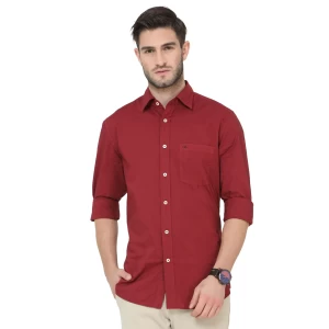 ALDENO Men's Poplin Marron 70's Chiselled Cuff Full Sleeve Slim-Fit Shirt