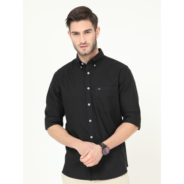 Aldeno Men's Button Down Black Full Sleeve Garment Dye Oxford Shirt - Image 3
