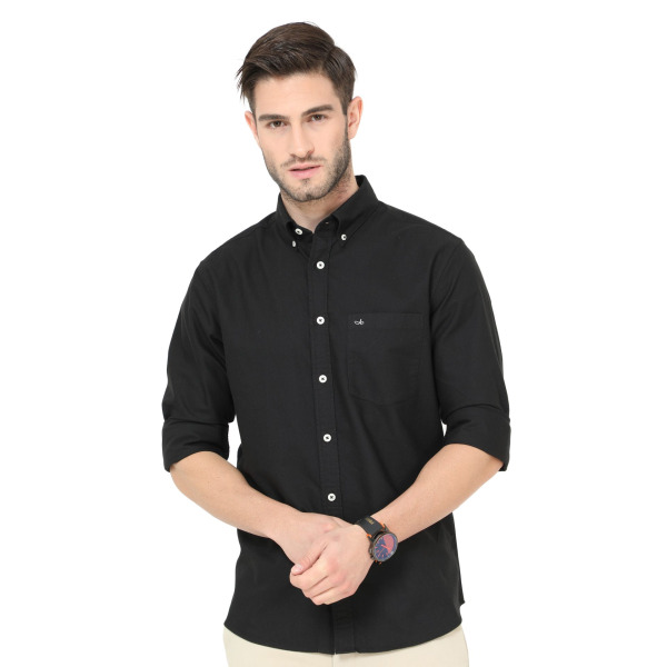 Aldeno Men's Button Down Black Full Sleeve Garment Dye Oxford Shirt - Image 2