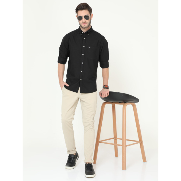 Aldeno Men's Button Down Black Full Sleeve Garment Dye Oxford Shirt - Image 8