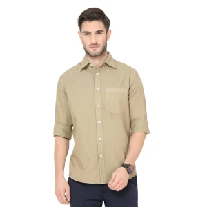 Aldeno Men's Button Down Tan Full Sleeve Garment Dye Oxford Shirt