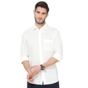 ALDENO Men's Poplin White 70's Chiselled Cuff Full Sleeve Slim-Fit Shirt