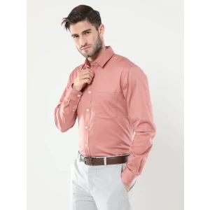 ALDENO Men's Solid Peach Satin Stretch Slim Fit Formal Shirt
