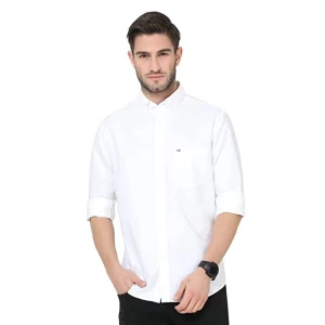 Aldeno Men's Oxford Button Down Full White Sleeve Garment Dye Shirt